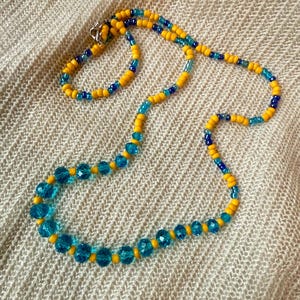 Handmade Glass Bead Necklace | Ukrainian Flag Colors | Blue & Yellow Jewelry