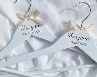Customizable/ personalized hangers for bridesmaids and flower girls with ribbon bow