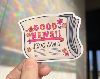 Jesus Saves Sticker | Christian Sticker | Newspaper Sticker | Good News Sticker | Easter Sticker | Bible Sticker