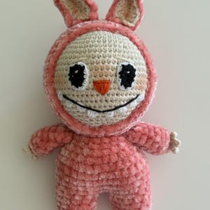 Handmade Crochet Labubu Plush – Soft Pink Bunny Labubu | Cute Amigurumi Toy | Collectible Gift for Kids & Fans