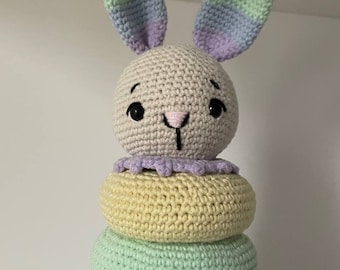 Lapin au crochet, empilable, jouet fait main au crochet, jouet bio à empiler