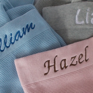 Personalised Knitted Baby Blanket Personalized Embroidered Name Newborn Baby Gift Present for Baby Shower image 1
