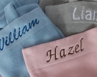 Personalised Knitted Baby Blanket - Personalized Embroidered Name - Newborn Baby Gift - Present for Baby Shower