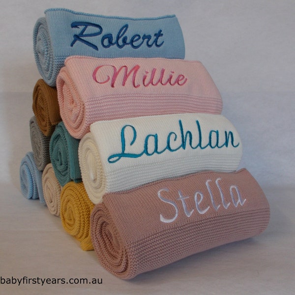 Couverture tricotée personnalisée pour bébé - prénom brodé personnalisé - cadeau pour nouveau-né - cadeau pour baby shower