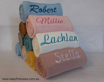 Personalised Knitted Baby Blanket - Personalized Embroidered Name - Newborn Baby Gift - Present for Baby Shower Personalised baby gift