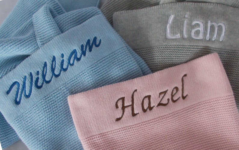 Personalised Knitted Baby Blanket Personalized Embroidered Name Newborn Baby Gift Present for Baby Shower image 1