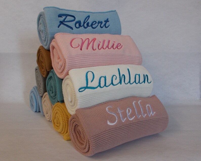 Personalised Knitted Baby Blanket - Personalized Embroidered Name - Newborn Baby Gift - Present for Baby Shower Personalised baby gift 