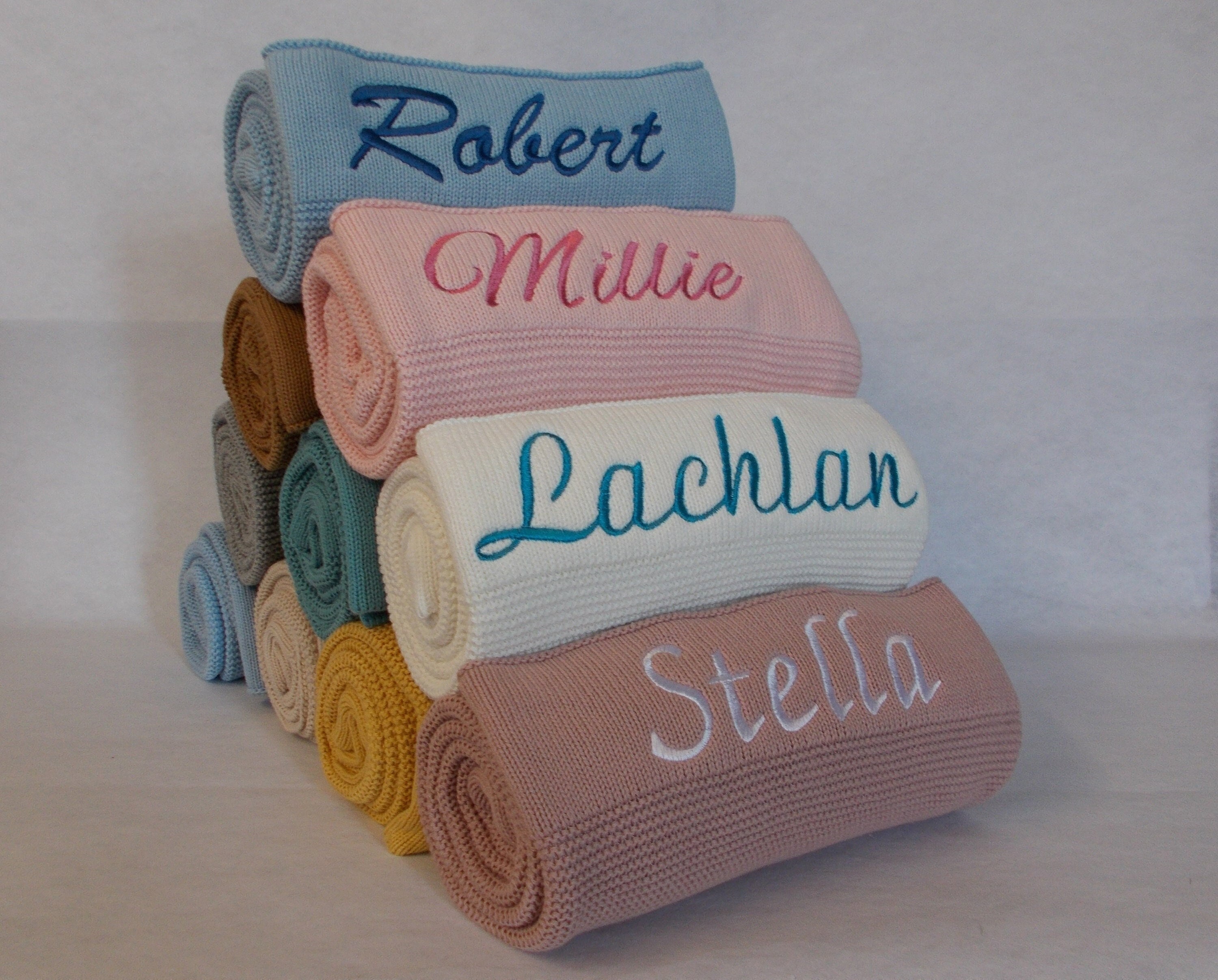 Personalised Knitted Baby Blanket Personalized Embroidered Etsy Australia