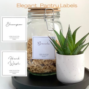 Square Pantry Sticker Labels for Jars, Elegant Minimal Design, Personalised Kitchen Organisation