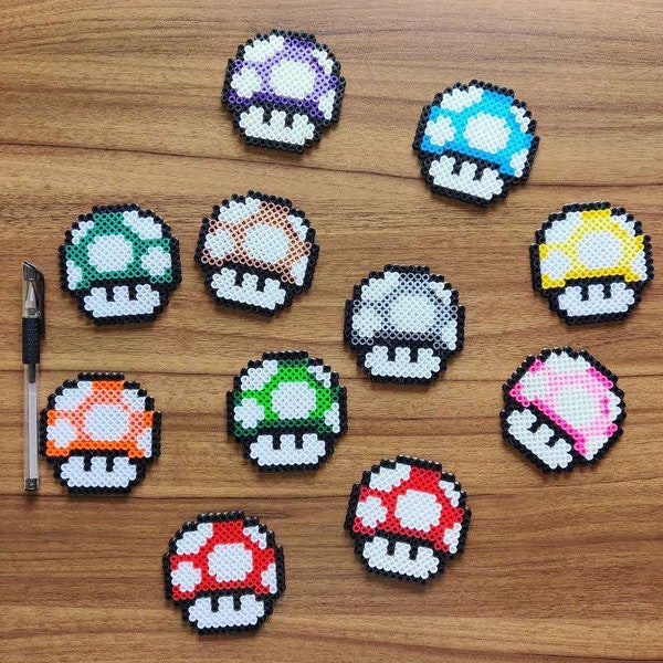 Perler Bead Mario Mushrooms