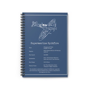 Supermarine Spitfire Notebook - Ruled Line, WW2 themed Journal, World War Two Fighter Notebook
