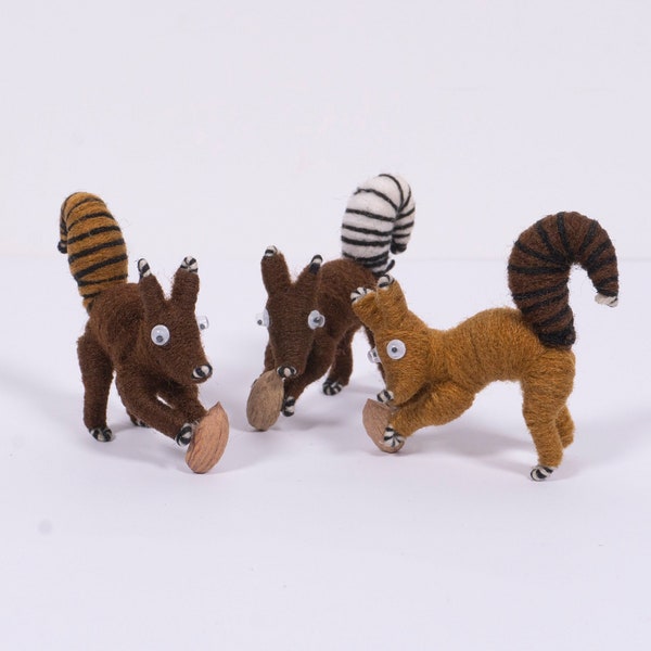 Mini Squirrel Figurines, Handmade Squirrel Ornament