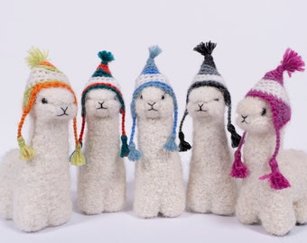 Needle Felted Alpaca Figurines Chullo Hat, Handmade Felted Ornament, Made with Alpaca Wool