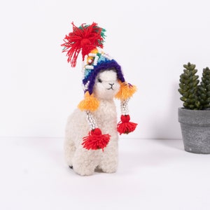 Needle Felted Alpaca Figurines with Chullo Hat| Handmade Felted Ornament, Made with Alpaca Wool