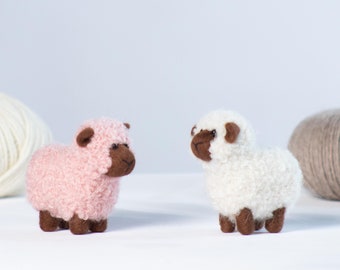 Needle Felted Sheep Figurines, Handmade Felted Ornament, Made with Alpaca Wool