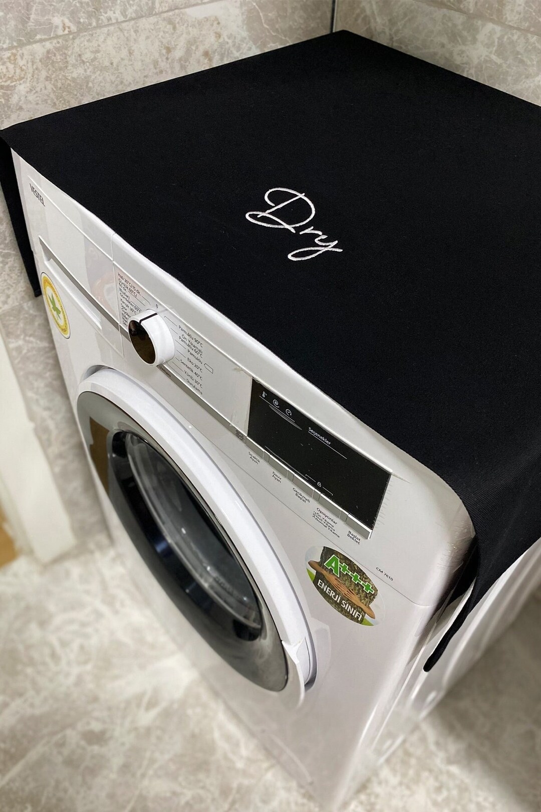 Washing Machine Protective Cover Fabric Bathroom Decoration Embroidered Black Dryer Cover Dry
