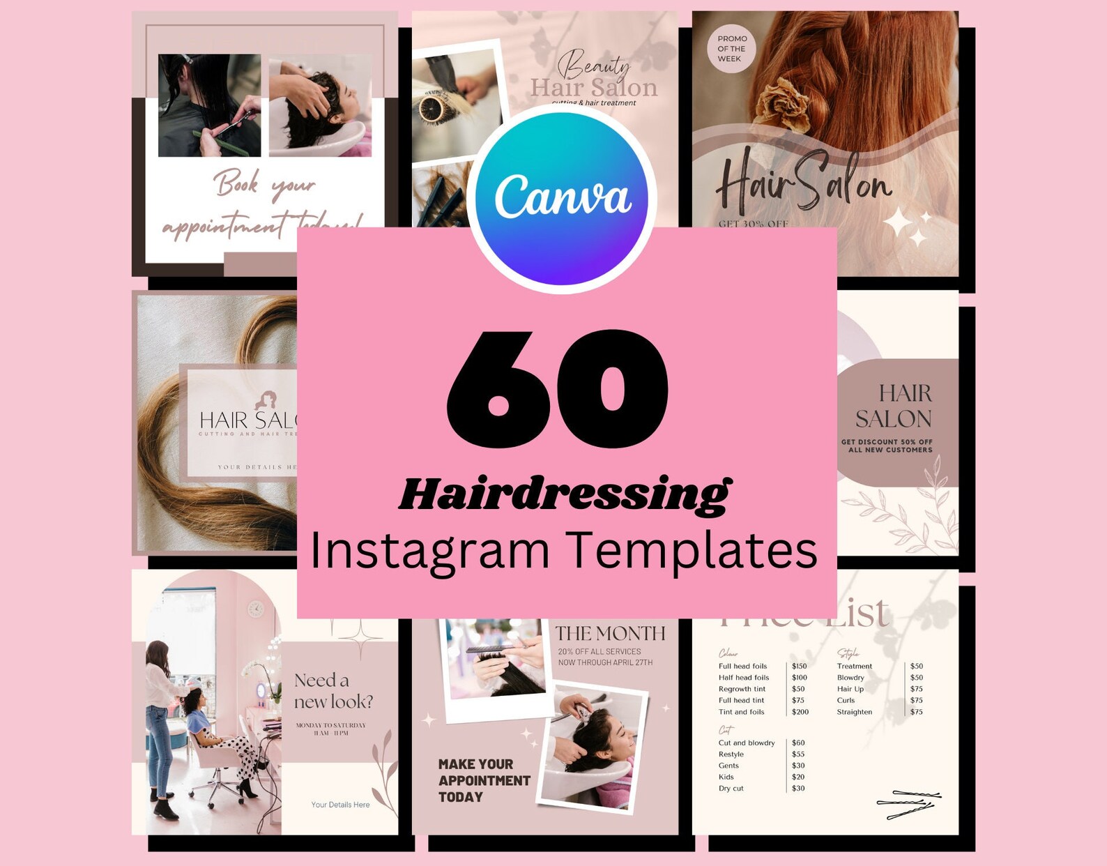 Hairdressing Instagram Template - Instagram Templates Canva Editable ...
