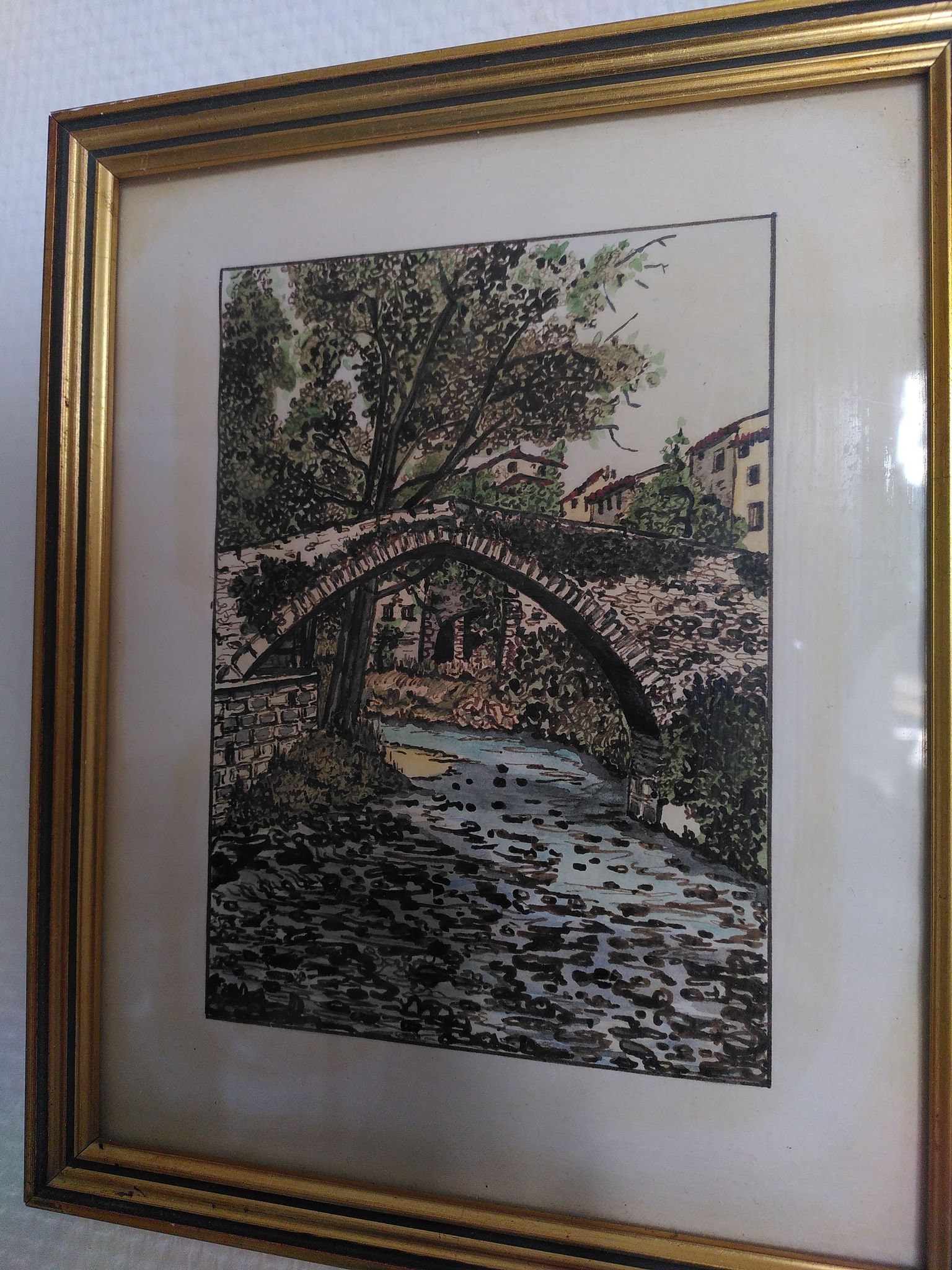 Petite Aquarelle Ancienne Encadrée