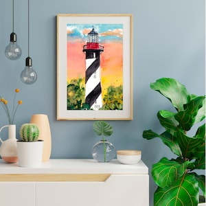 St. Augustine Lighthouse at Sunset, St. Augustine Florida, Watercolor Print