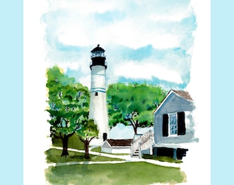 Key West Lighthouse  Florida Keys Watercolor Print