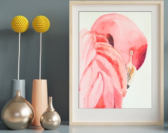 Pink Flamingo Watercolor Painting