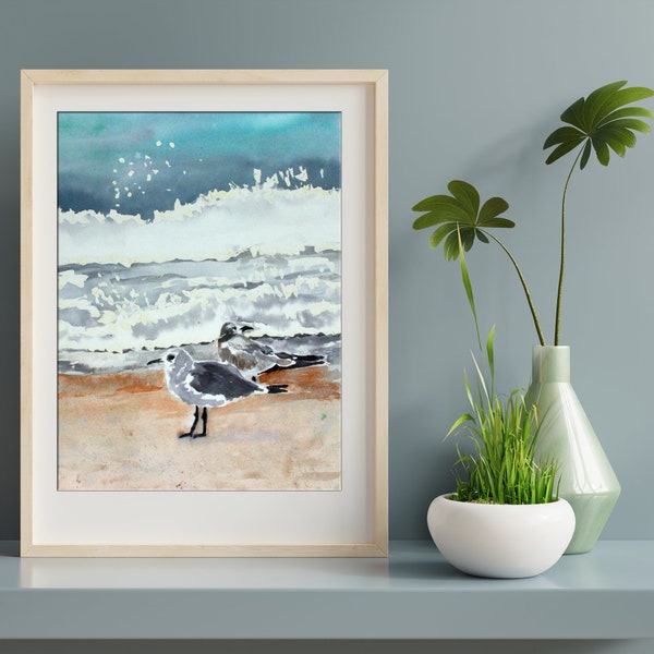 Sea Gulls on on the Beach at Sanibel Islands Casa Ybel Resort Watercolor Painting #1
