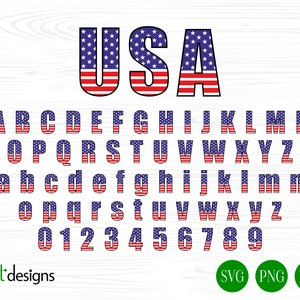USA Flag Font American Flag Font USA Layered Letters Svg Files Cricut Silhouette Glowforge American Font Patriotic Font Independence Font