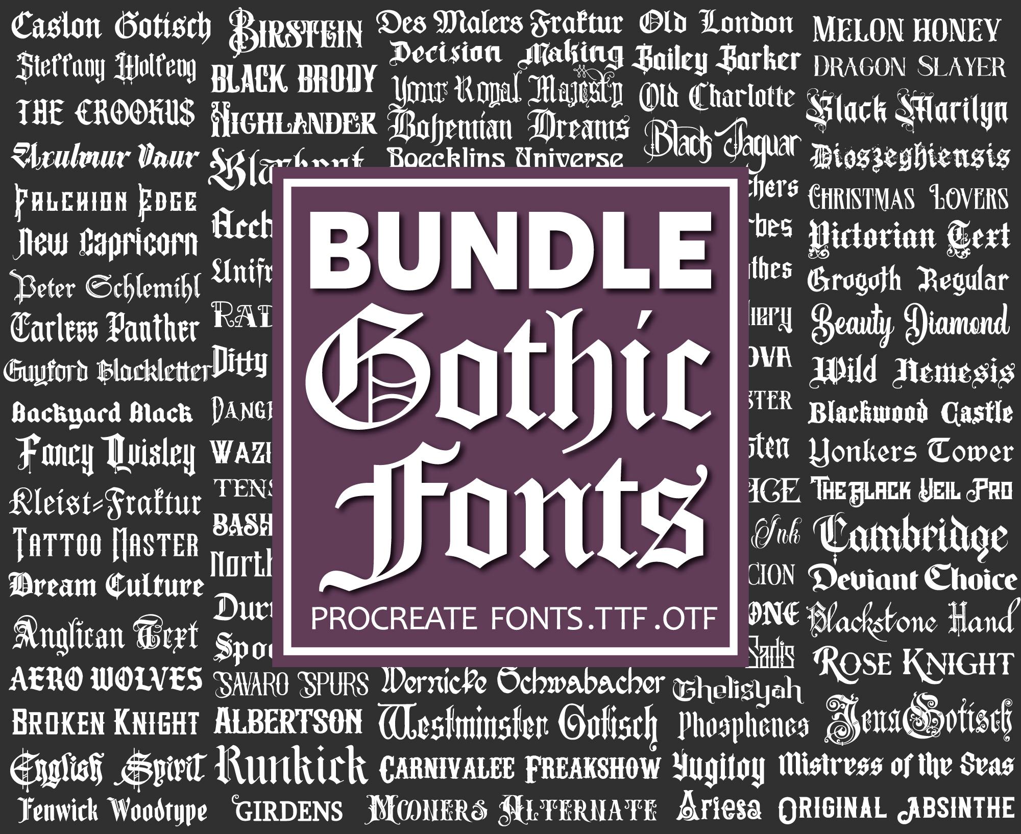 Bundle de polices Gothic Old English pour Procreate, Canva, Cricut | Script de calligraphie tatouage (TTF/OTF)