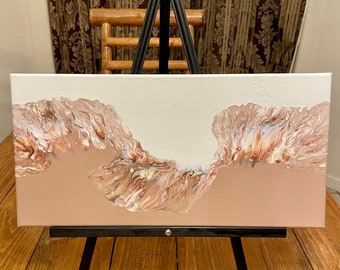 Ethereal Light Brown, White & Copper Acrylic Dutch Pour Painting, 10x20” Fluid Art, Wall Art, Office Art, Couple’s Gift, Gift for Her, Gift