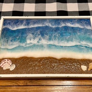 Coastal Shabby Chic Serving Tray Beach Breakfast Tray Ocean Vanity Tray Cottagecore Functional Art Decor Hostess Housewarming Wedding Gift