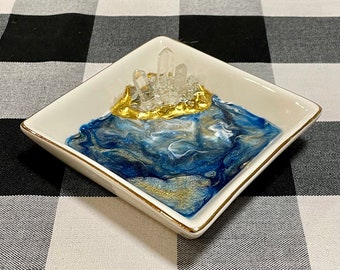 Resin Geode Ring Dish Druzy Trinket Dish Quartz Crystal Jewelry Dish Trinket Tray Functional Art Home Decor, Gift for Her, Birthday, Holiday