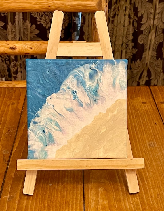 Beach Painting, Acrylic Pour, Ocean Painting, Fluid Art Coastal Painting,  Dutch Pour Nautical Painting, 6x6 Canvas 