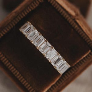 1.5TW Emerald Cut Lab Grown Diamond Wedding Band, IGI Certified Diamond Band, Half Eternity Matching/Stackable Band Anniversary Gift for Her