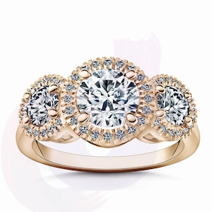 Round Three Stone Engagement Ring, E/VS1 Lab Created Diamond Ring, Promise Ring, Wedding Ring, Diamond Ring for Her, Excellent Cut Diamond