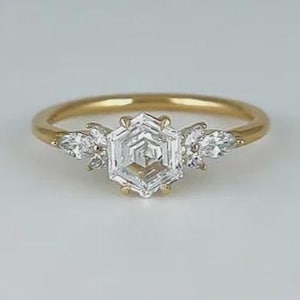 2.00 Ct Hexagon Cut Diamond Engagement Ring for Women, IGI Certified Lab Grown Diamond Wedding Ring, Unique Diamond Cluster Ring for Her