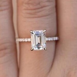 3.0ct Emerald Cut Diamond Ring for Women, Lab Grown Diamond Engagement Ring, Claw Prongs, Comfort Fit, Wedding Ring for Her, Handmade Ring