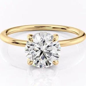 Anello di fidanzamento con diamante creato in laboratorio taglio rotondo da 3,0 ct, anello con diamante creato in laboratorio DE/VS1, anello con alone nascosto/anello con accento a ponte, anello nuziale con diamante