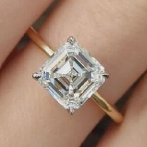 Pierścionek z diamentem 2,0CT Asscher Cut Lab Grown, diament DE/VS1 Lab Created, pierścionek zaręczynowy Solitaire, obrączka ślubna z diamentem, pierścionek na rocznicę