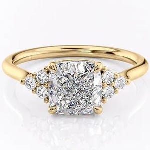 Cushion Cut Lab Grown Diamond Engagement Ring, Side Round Diamonds Wedding Ring, IGI Certified 1 to 2 ct Cushion Diamond, Anniversary Gifts
