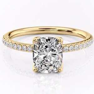 Cushion Cut Diamond Solitaire Ring, 2.0 CT Elongated Cushion Lab Grown Diamond Ring, Pave Setting Engagement Wedding Anniversary Gift Rings