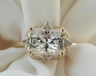 2 Carat Radiant Cut Diamond Ring in East to West Setting, Lab Grown Diamond Ring for Women, Miligrain Halo Engagement Ring, Gifts for Her,