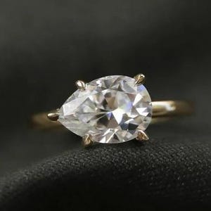 1.50 CT Pear Cut Lab Grown Diamond Engagement Ring, East to West Set Diamond Wedding Ring, Solitaire Diamond Ring, Anniversary Gift for Her