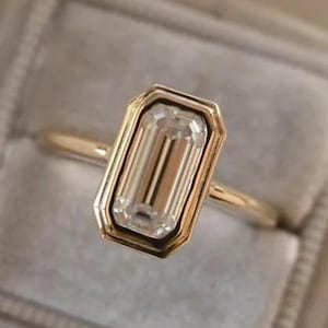 Emerald Cut Diamond Engagement Ring in Bezel Setting, 1 to 3 ct Lab Grown Diamond Solitaire Ring, Wedding Ring for Women, Anniversary Gifts