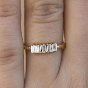 7 Baguette Cut Diamond Half Eternity Band, Lab Grown Diamond Wedding Band, Anniversary Gift For Women, Matching-Stackable Band, Bridal Set