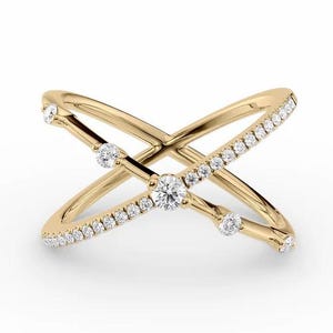 Cross Over Band | 0.52 TW Round Lab Grown Diamond Band | Wedding Band | Engagement Ring | Criss Cross Anniversary Gift | Solid Gold Band