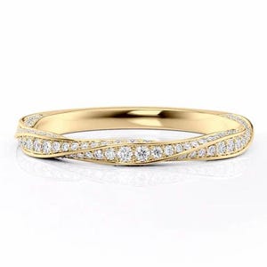 Minimalist Round Diamond Twisted Wedding Band, Infinity Twist Diamond Eternity Band, Matching Stackable Band for Engagement Ring, Gift Ring