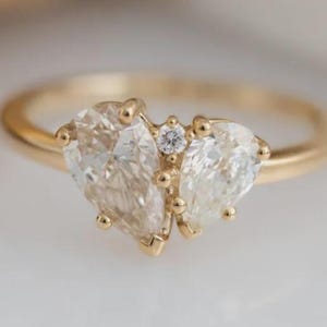 Toi ET Moi Diamond Engagement Ring, Pear Diamond Wedding Ring, Teardrop Diamond Ring, Two Stone Lab Grown Diamond Ring, Anniversary Rings