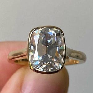 Cushion Cut Diamond Solitaire Ring, 2.0CT Elongated Cushion Bezel Set Lab Grown Diamond Ring, Engagement Ring, Wedding Ring Anniversary Gift