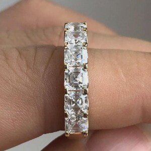 Asscher Cut Wedding Band, Asscher Cut Lab Grown Diamond Half Eternity Band, 14k Solid Yellow Gold Matching Band, Anniversary Gift For Her