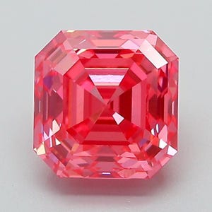 Fancy Vivid Pink Asscher Cut Lab Grown Diamond, IGI Certified Diamond, Loose Diamond for Engagement Ring Custom, Handmade by Caratline